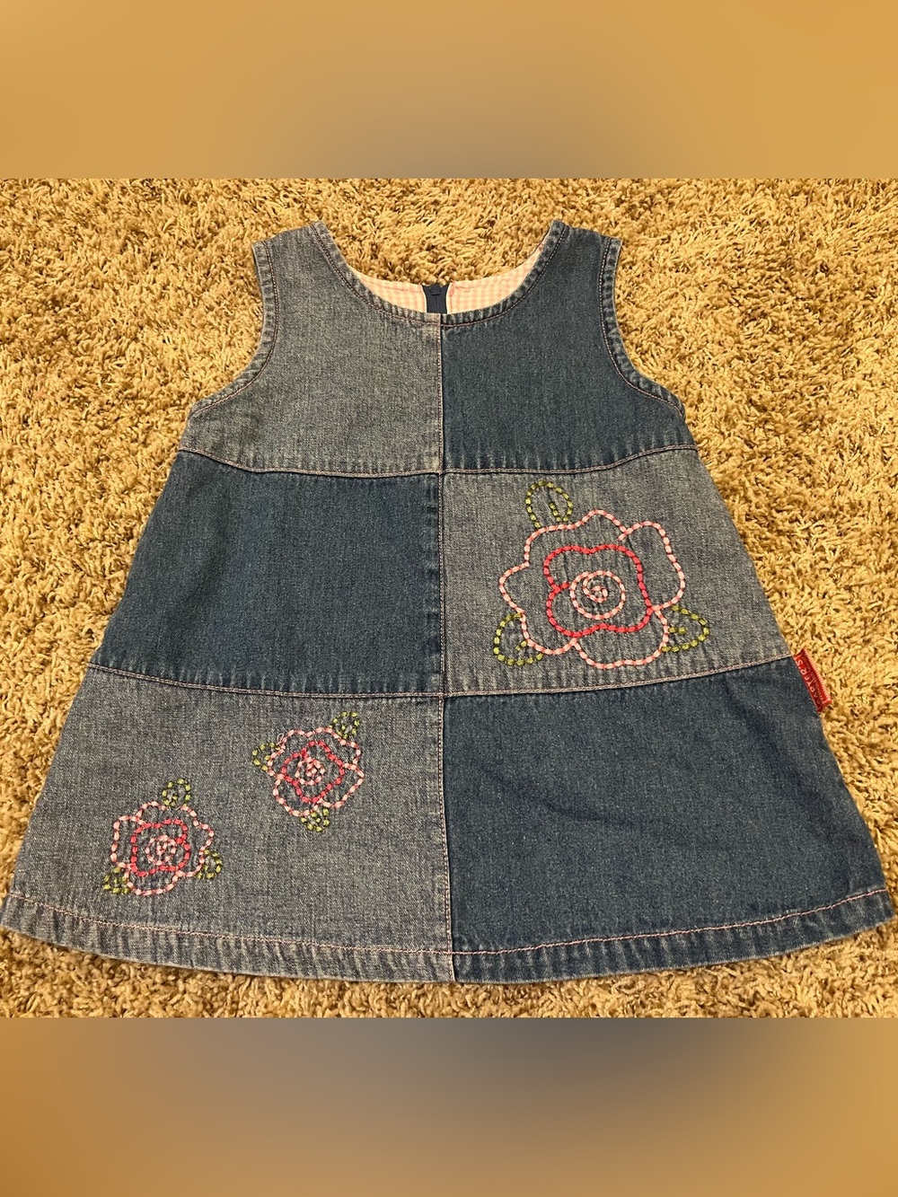 Carter's Patchwork Denim Dress with Pink & Green Embroidery